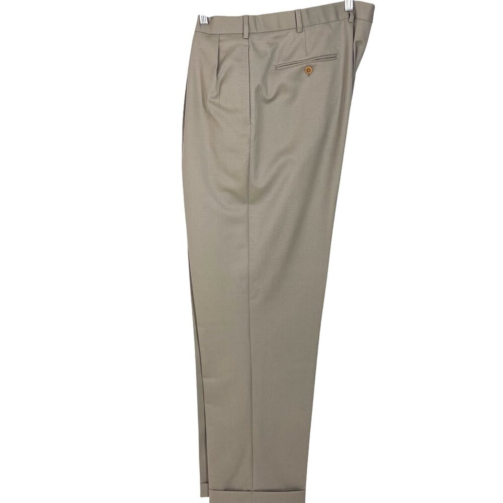 Brooks Brothers 346 Madison Fit Wool Trousers 42x34 Khaki Tailored Pleated Pants - Picture 3 of 8